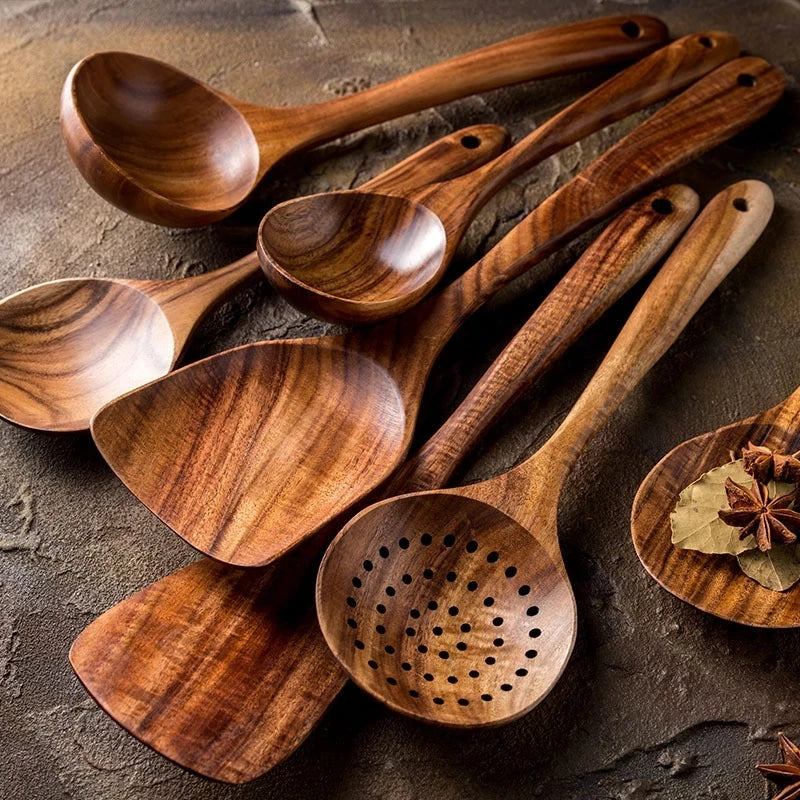 Teak Wood Cooking Utensils — Assorted Sets