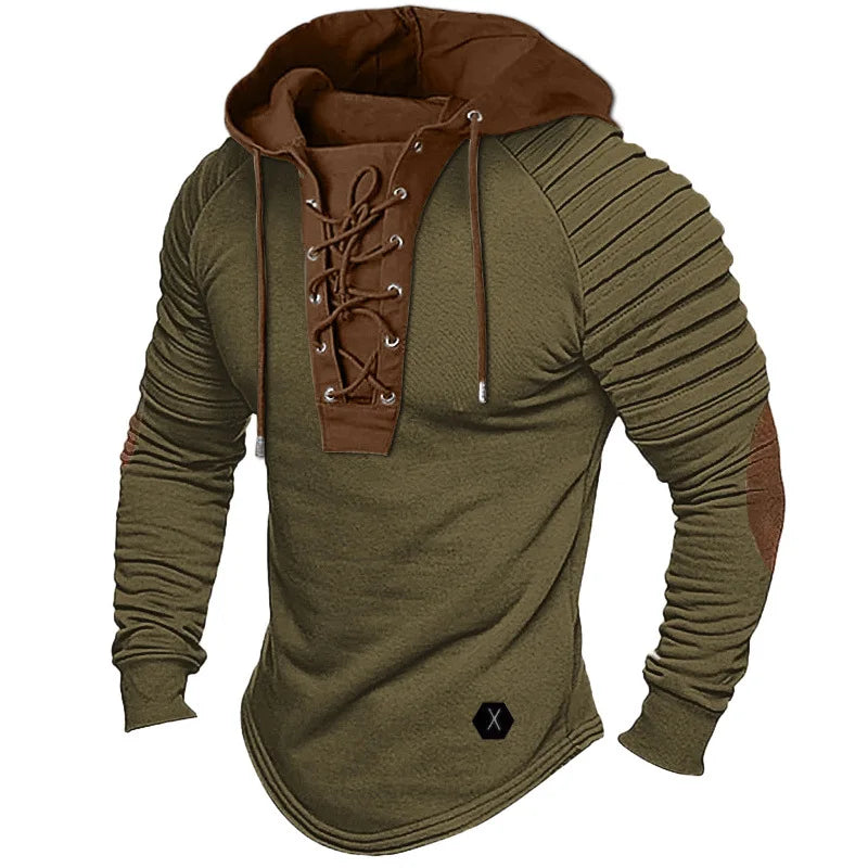 Men's Solid-Color Long-Sleeve Hooded Top