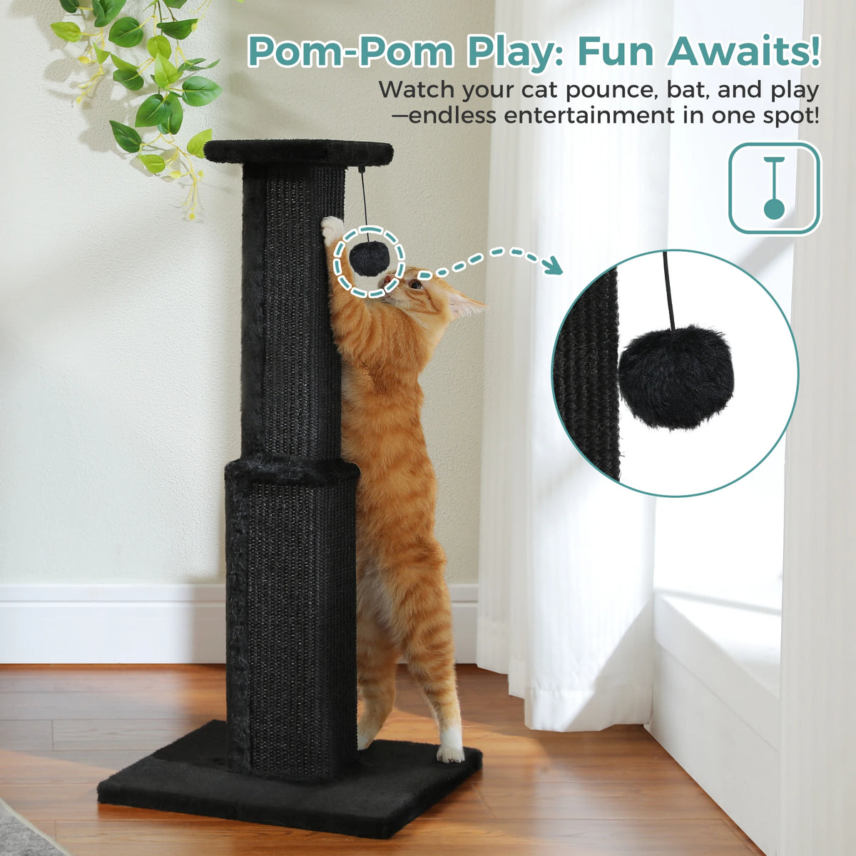 Tall Sisal Cat Scratching Post with Dangling Ball