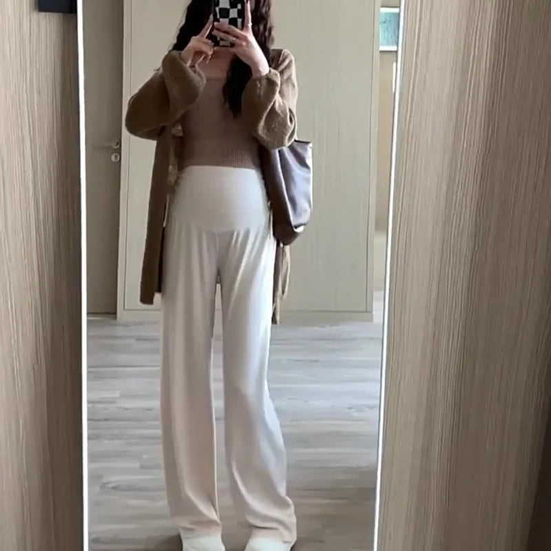 Maternity Trousers Spring and Autumn Outside Wear New Summer Petite Casual Drawstring Straight Wide Leg Trousers Maternity Wear Whispering Desires Shoppe