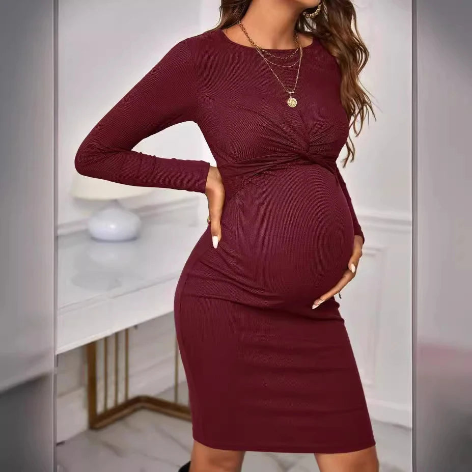 Long-Sleeve Fitted Maternity Dress