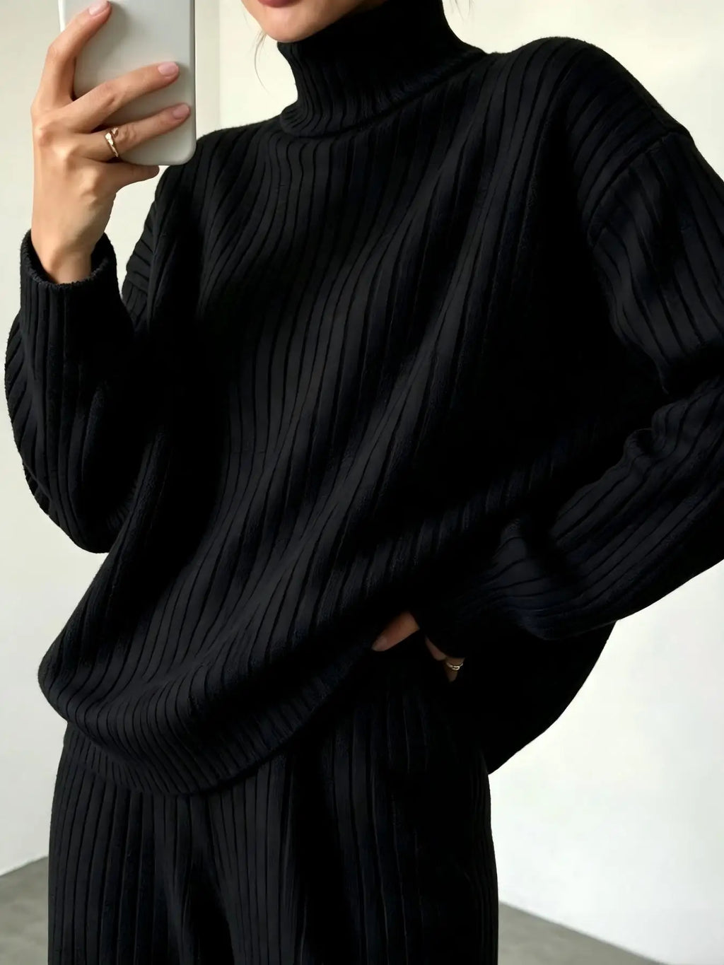 Women's Turtleneck Top and Wide-Leg Pants Set