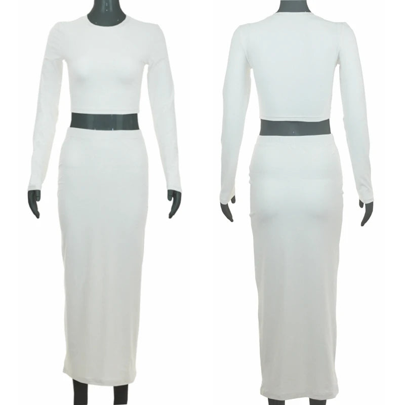 Long-Sleeve Crop Top & Mid-Calf Skirt Set