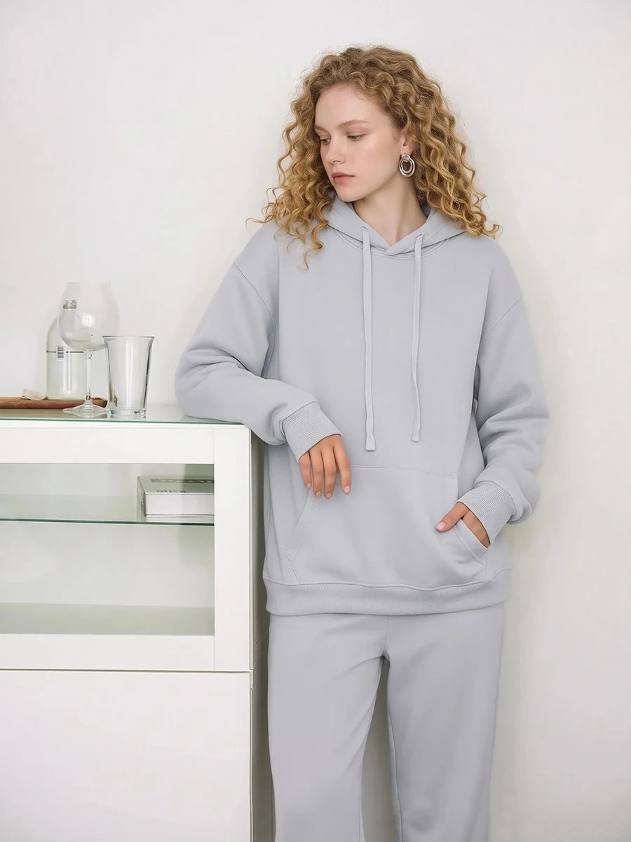 Women's Cotton-Blend Hoodie and Wide-Leg Pants Set