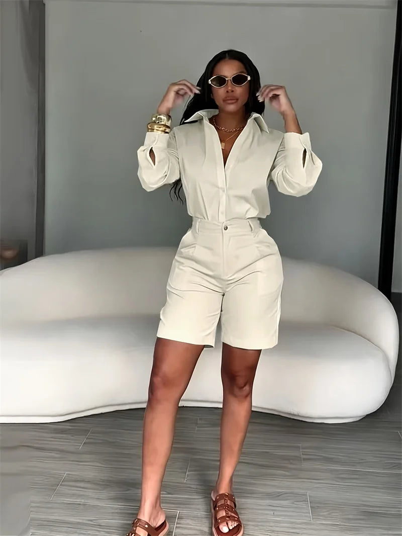 Women's Long-Sleeve Shirt and Shorts Set