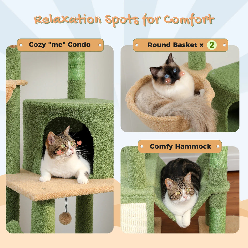 Cactus Cat Tree Floor to Ceiling Cat Tower with Sisal Scratching Post,Comfortable Hammock for Multi-Cat Homes,Cat Accessories Whispering Desires Shoppe