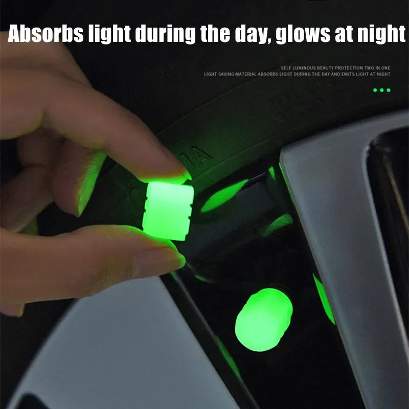 Glow-in-the-Dark Tire Valve Caps – Set of 4