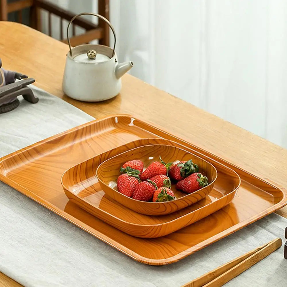 Wood-Grain PP Square Plates — Assorted Packs