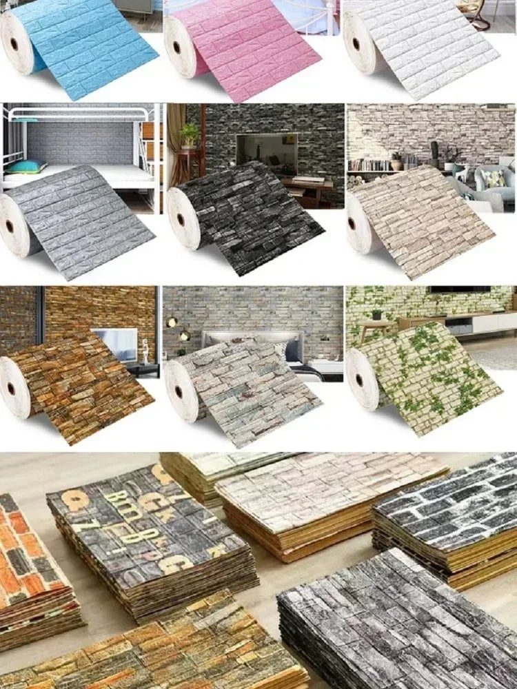 3D Brick-Style Self-Adhesive Wallpaper Roll