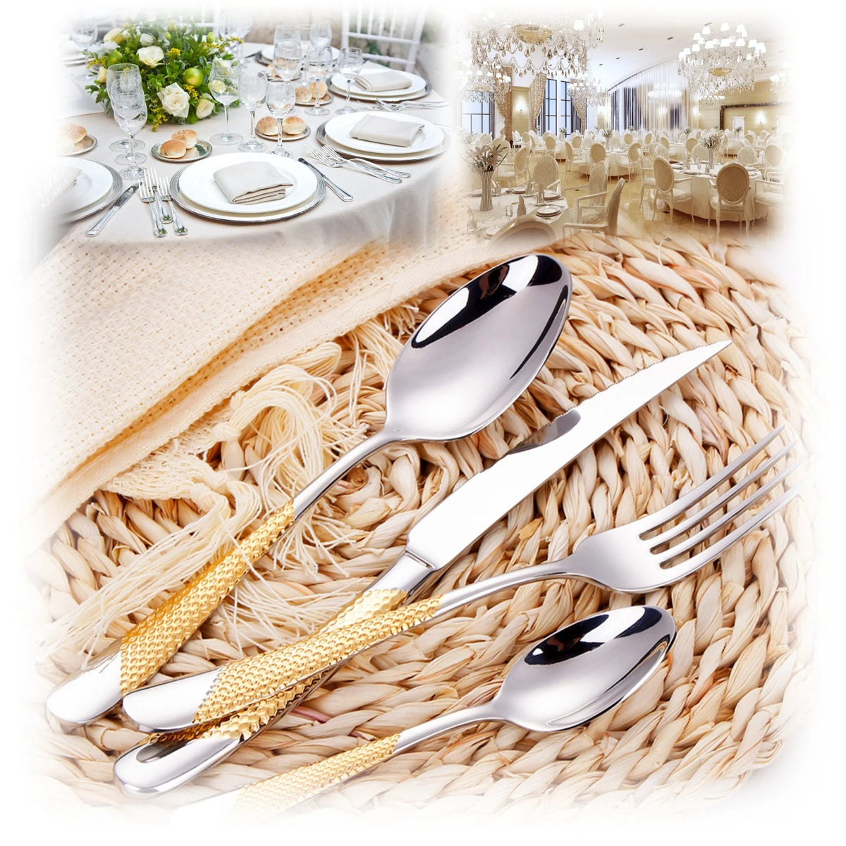 Hammered-Handle Stainless Steel Flatware Sets