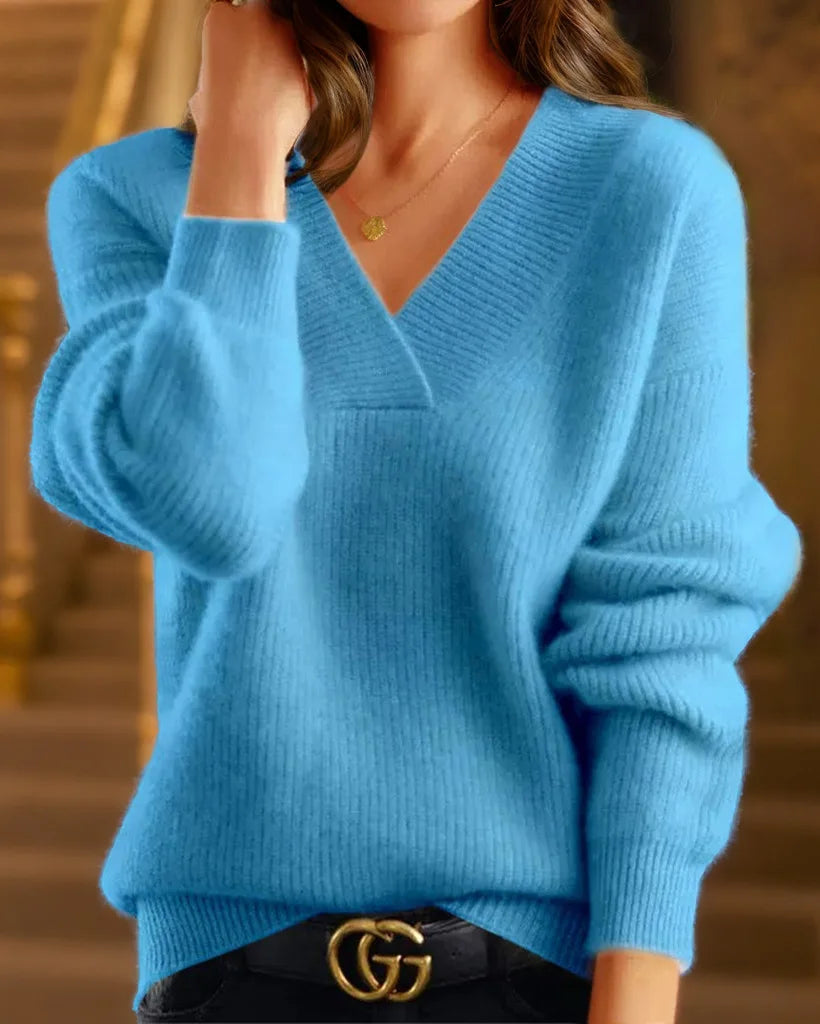 Women's Loose V-Neck Long-Sleeve Sweater