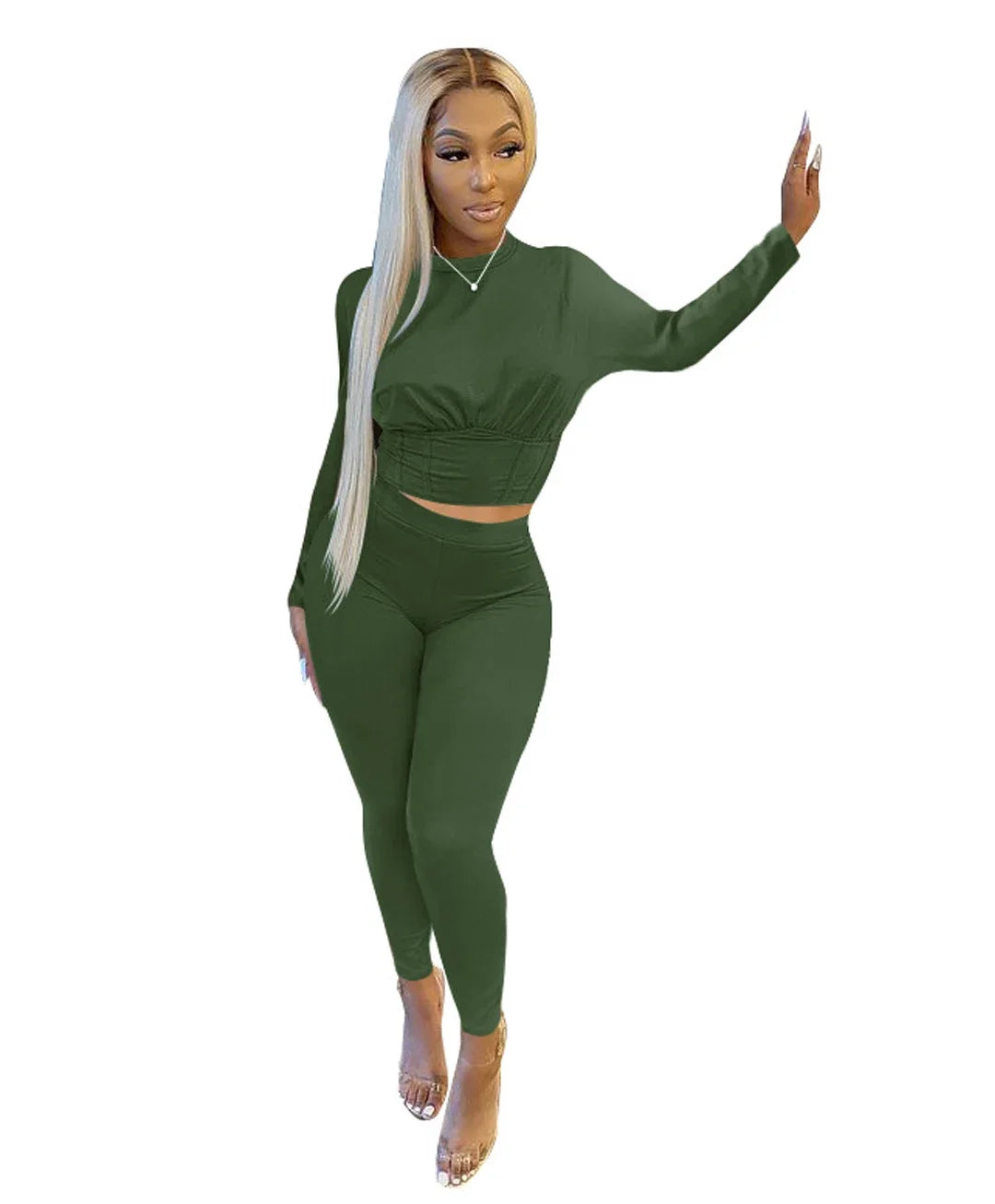 Women's Solid-Color Two-Piece Casual Outfit