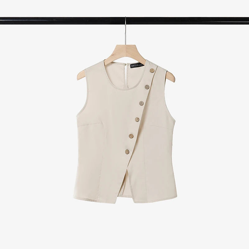 ZANZEA Sleeveless Button Blouse & Pants Set
