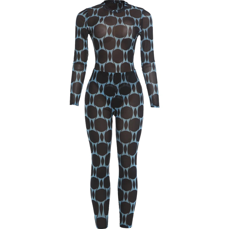 Women's Mesh-Detail Bodysuit and Skinny Pants Set