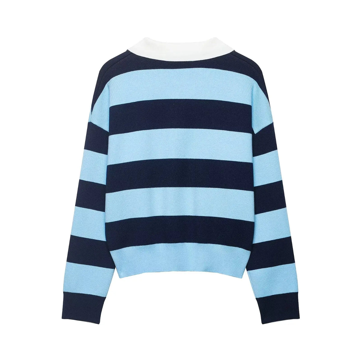 Striped Polo-Collar Long-Sleeve Sweater