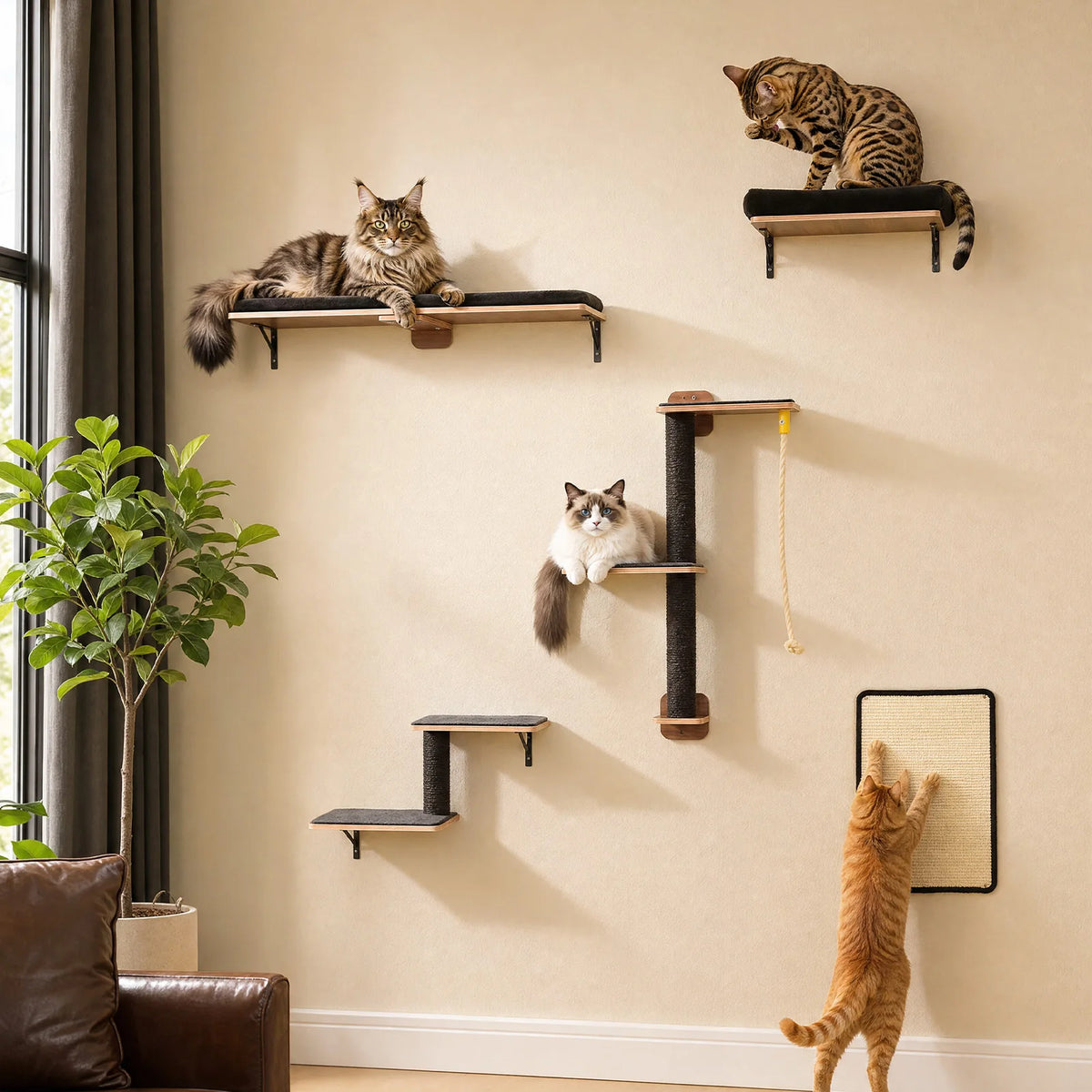 PAWZ Road Five-in-One Wall-Mounted Cat Climbing Set