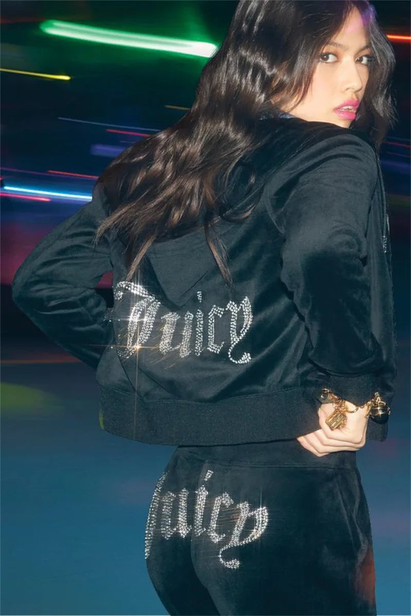 Women's Velvet-Look Embellished Hoodie and Pants Set