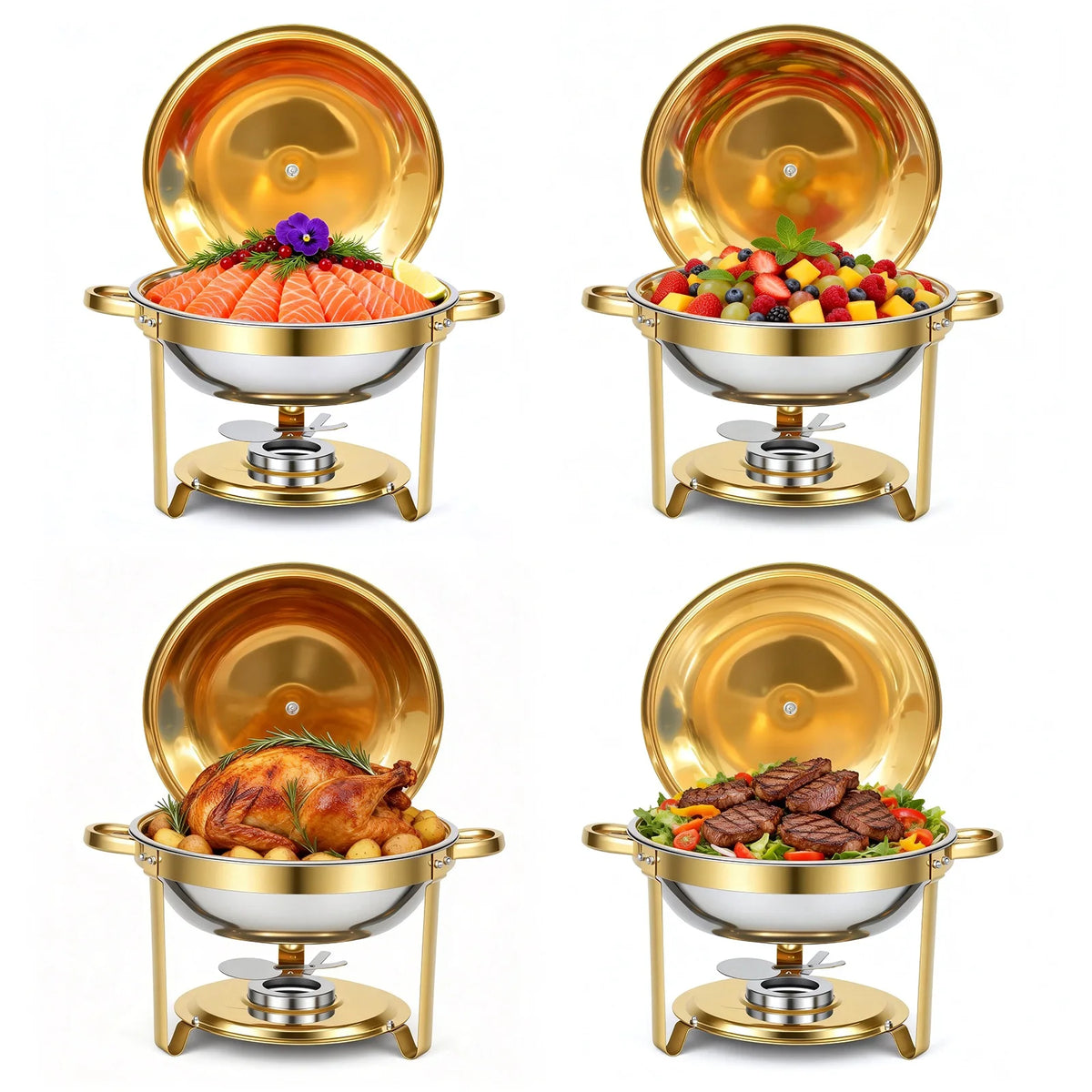 Round Stainless Steel Chafing Dishes — Assorted Packs
