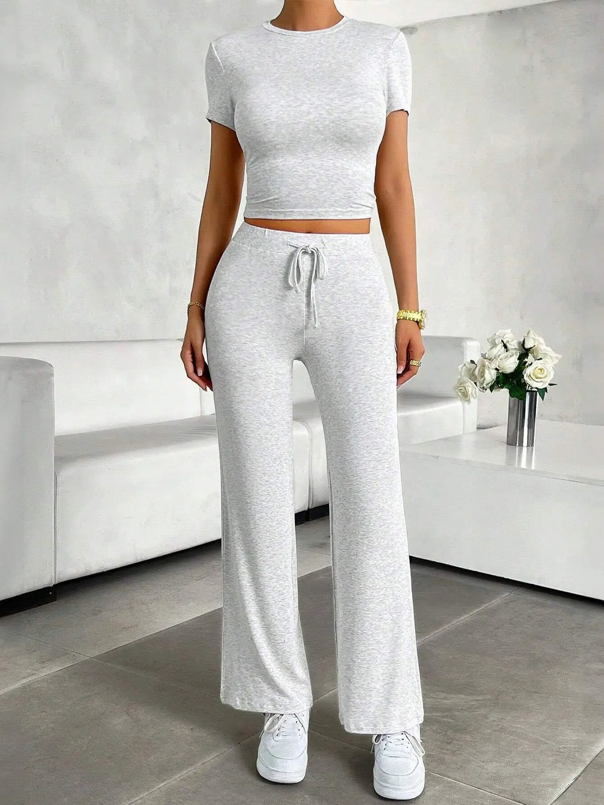 Solid Short-Sleeve Top & Pants Set