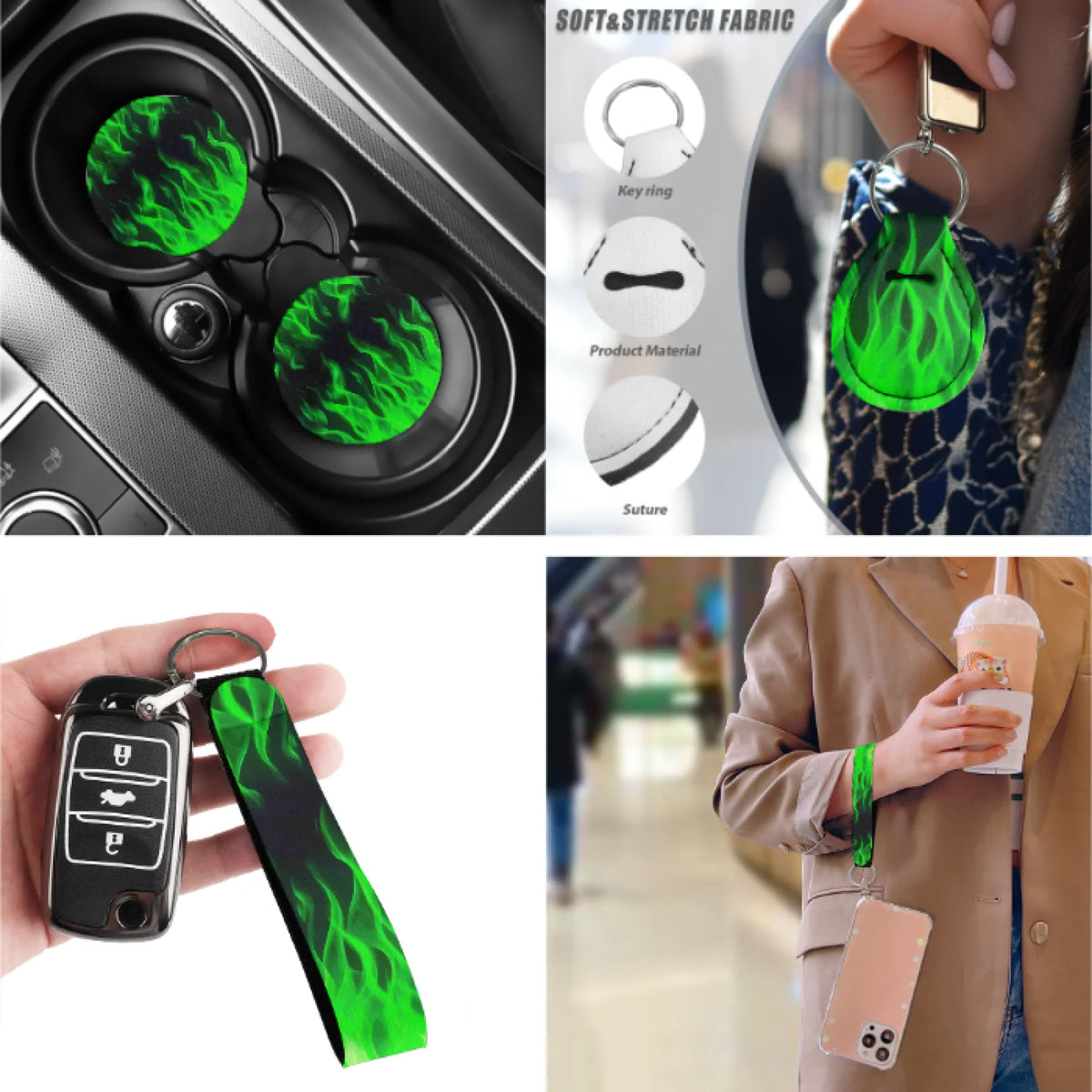 Coloranimal Green Flame Car Interior Accessory Set – 14 Pieces