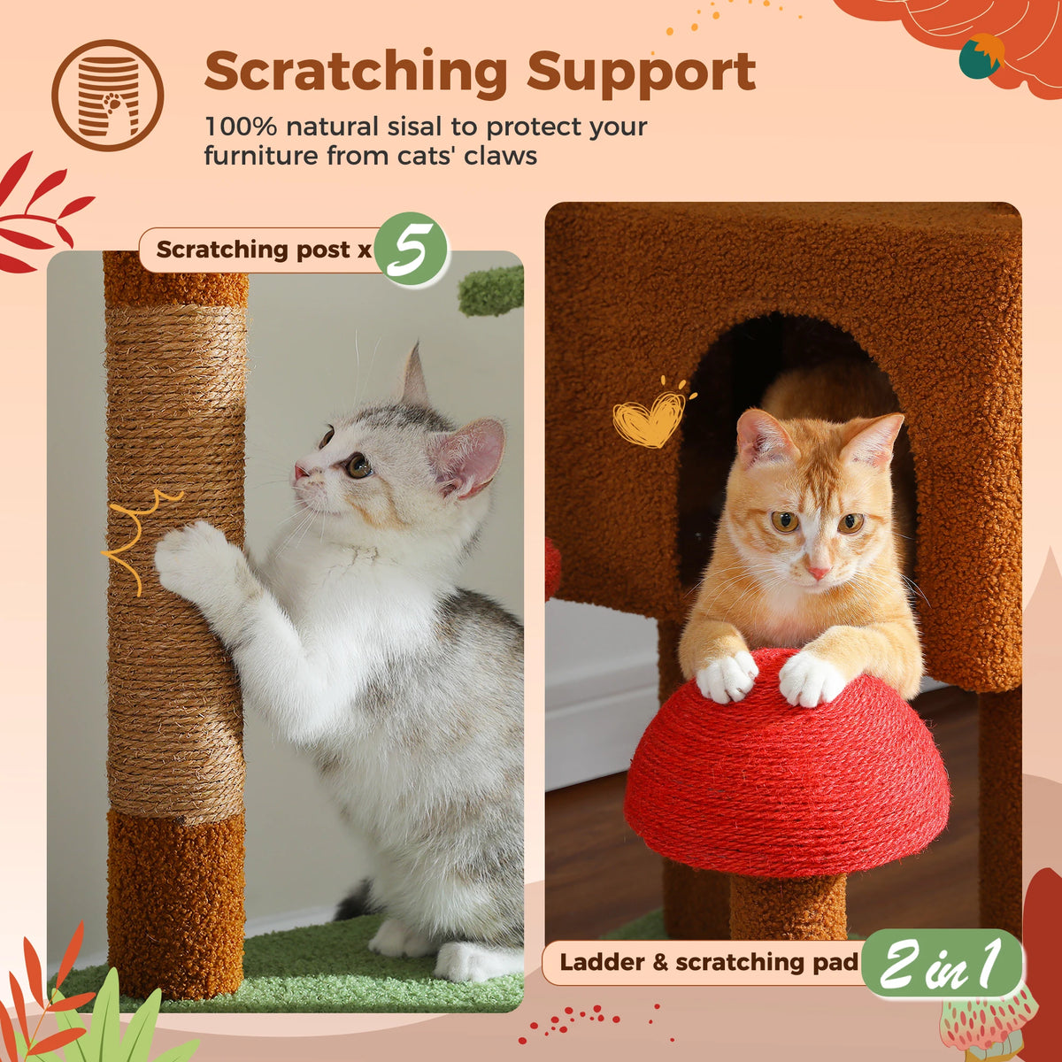 Brown Adjustable Floor-to-Ceiling Cat Tree