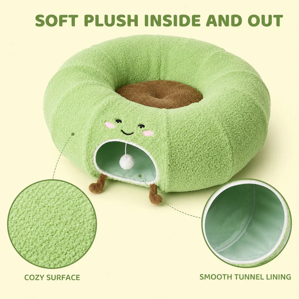 Convertible Plush Cat Tunnel & Donut Bed