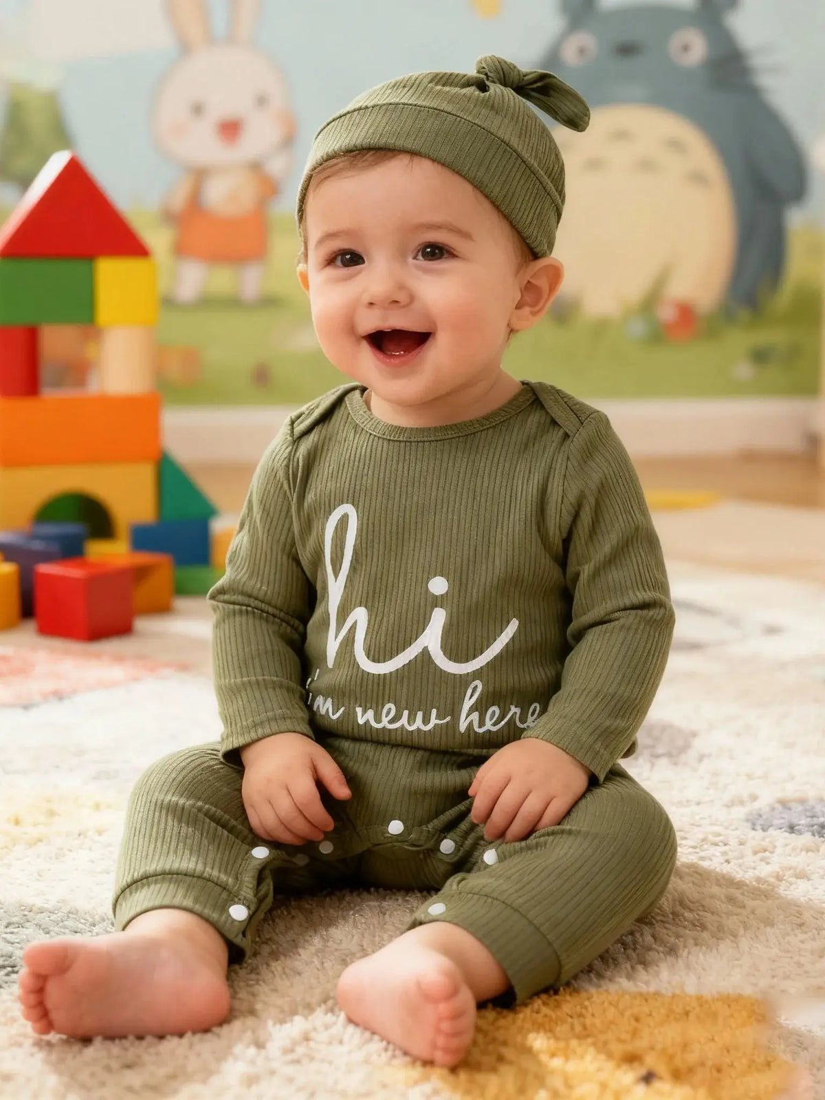 Baby Letter-Print Romper with Hat and Sock Covers
