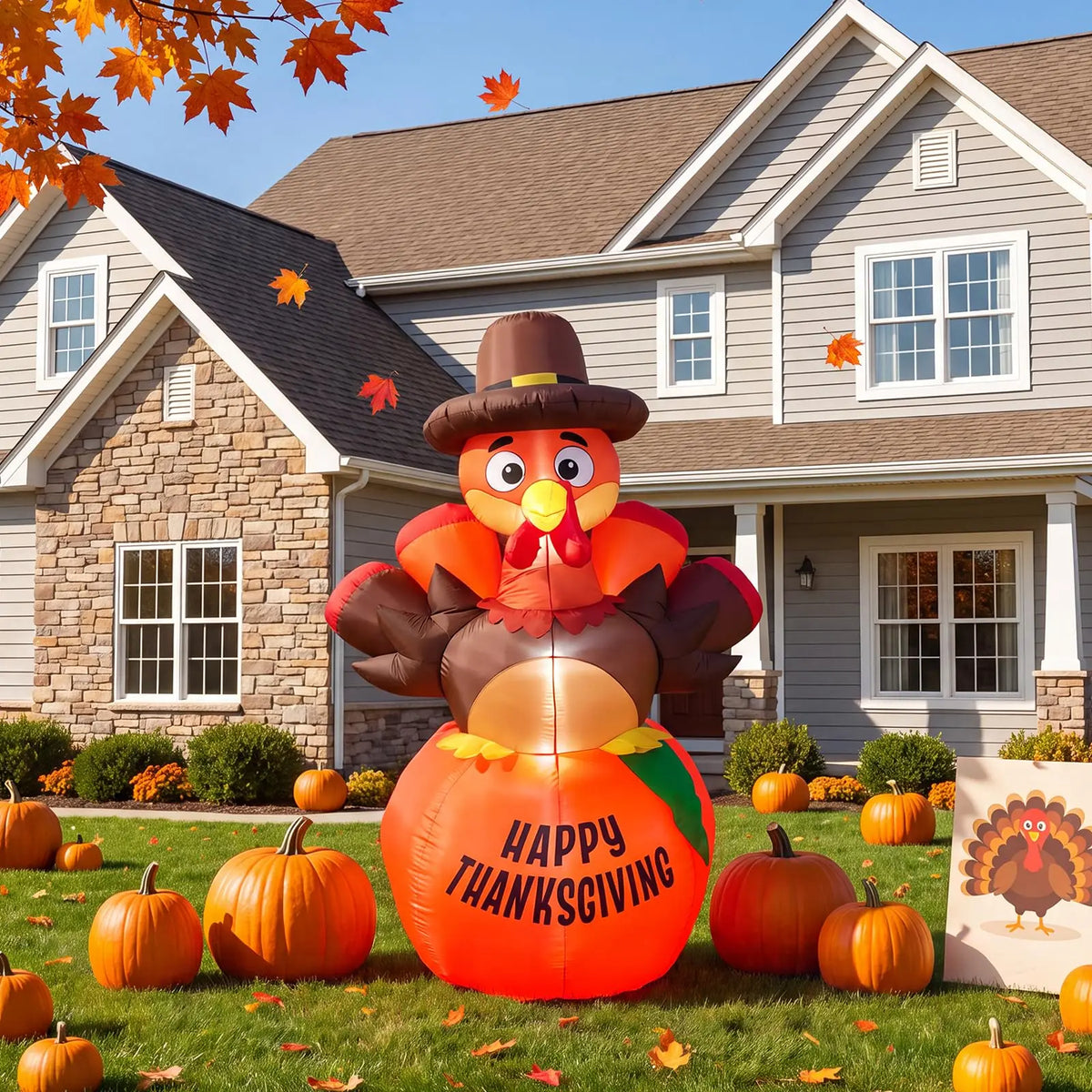 6-Foot Thanksgiving Turkey & Pumpkin Inflatable