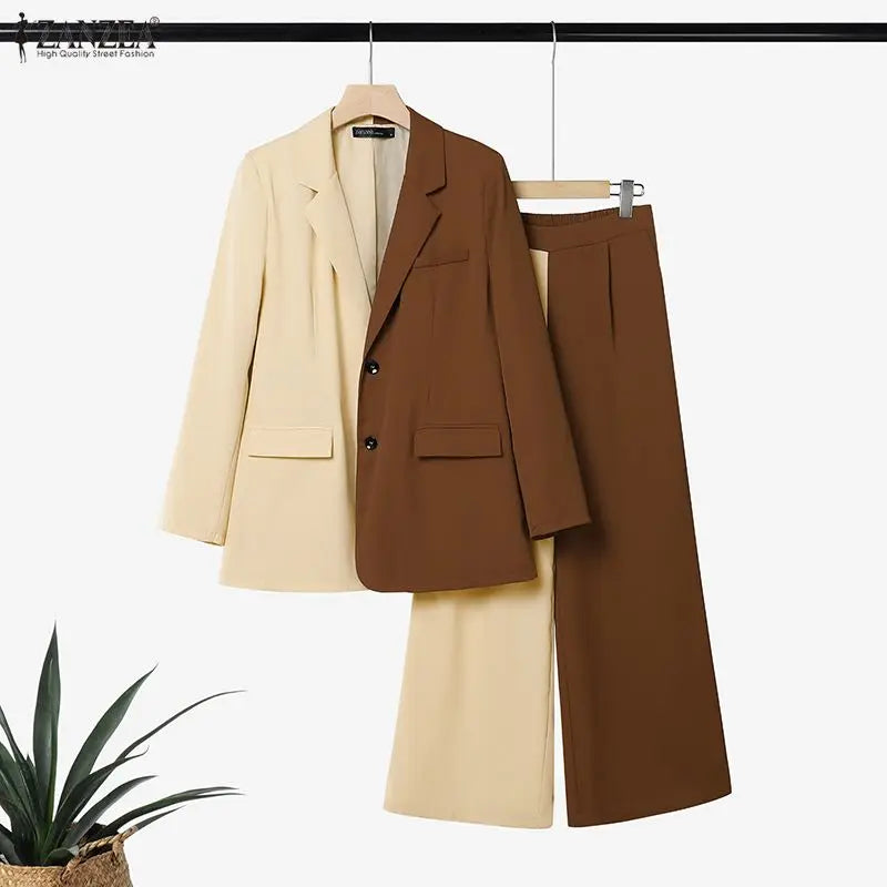 ZANZEA Patchwork Blouse and Pants Set