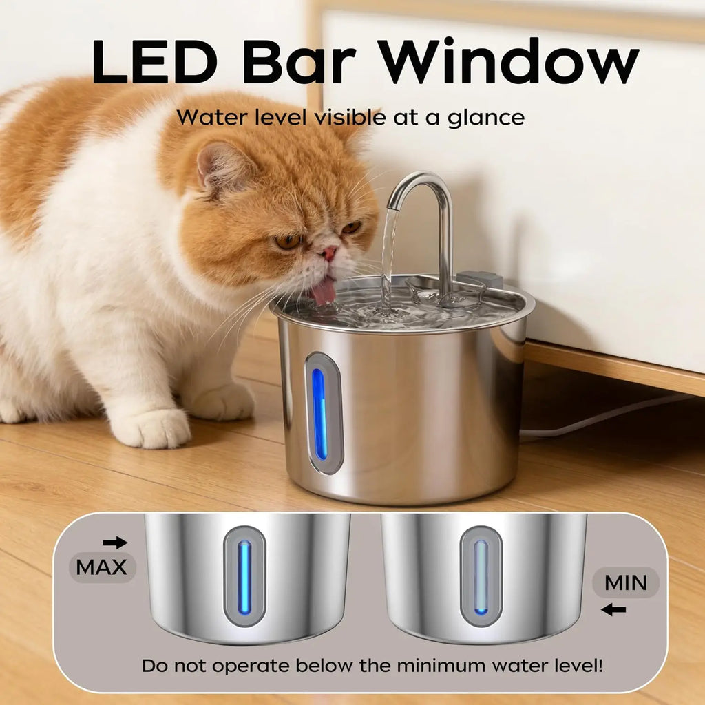 Cat Water Fountain Stainless Steel: 74oz/2.2L Cat Fountain for Drinking Pet Water Fountain for Cats Inside - Quiet Cats Water Bowl Dispenser - Kitty Drinking Fountains - for Pets& Small Animals Whispering Desires Shoppe