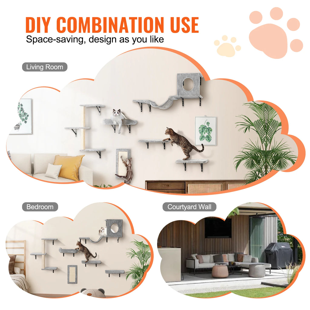 SucceBuy Wall Mounted Cat Shelves Cat Wall Shelves and Perches with Jumping Boards Cat Tree & Cat Grip Cat Furniture and Shelves Whispering Desires Shoppe