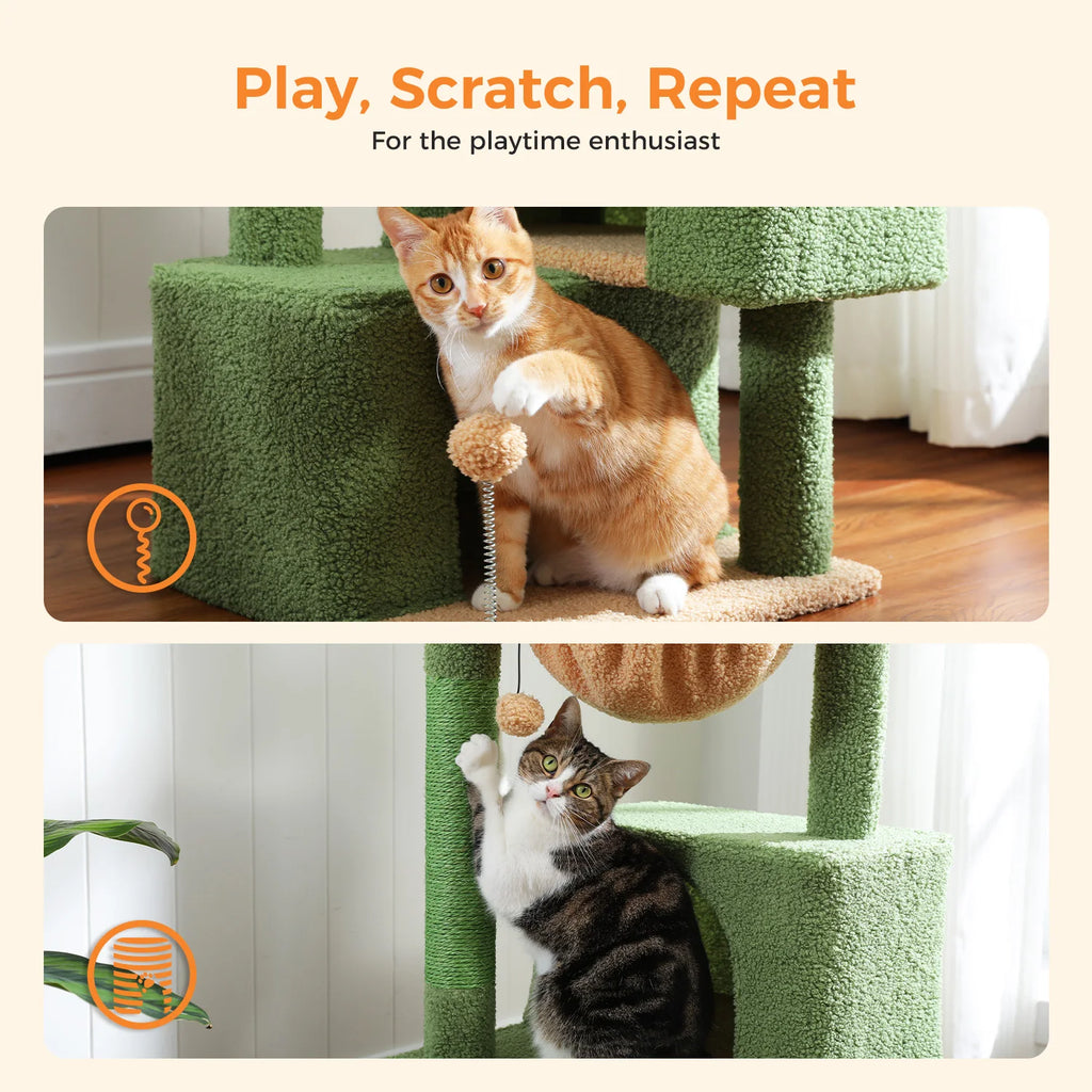 Cactus Cat Tree Small Cat Tower with Spacious Condo,Cozy Hammock,Dangling Ball,Scratching Post Cat Accessories for Indoor Cats Whispering Desires Shoppe
