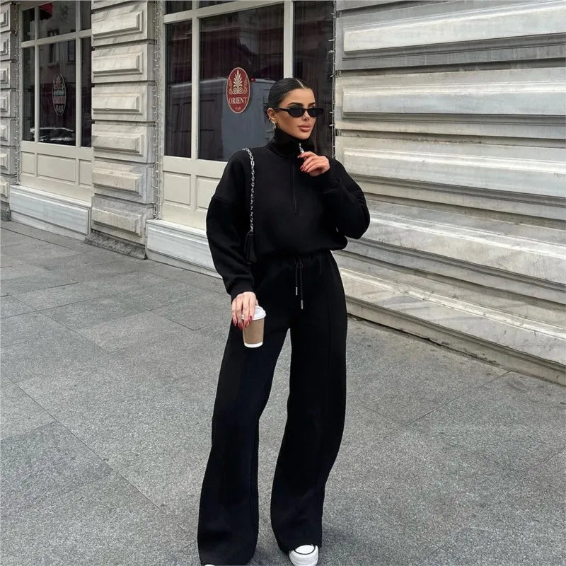 Women's Long-Sleeve Collared Top and Pants Set