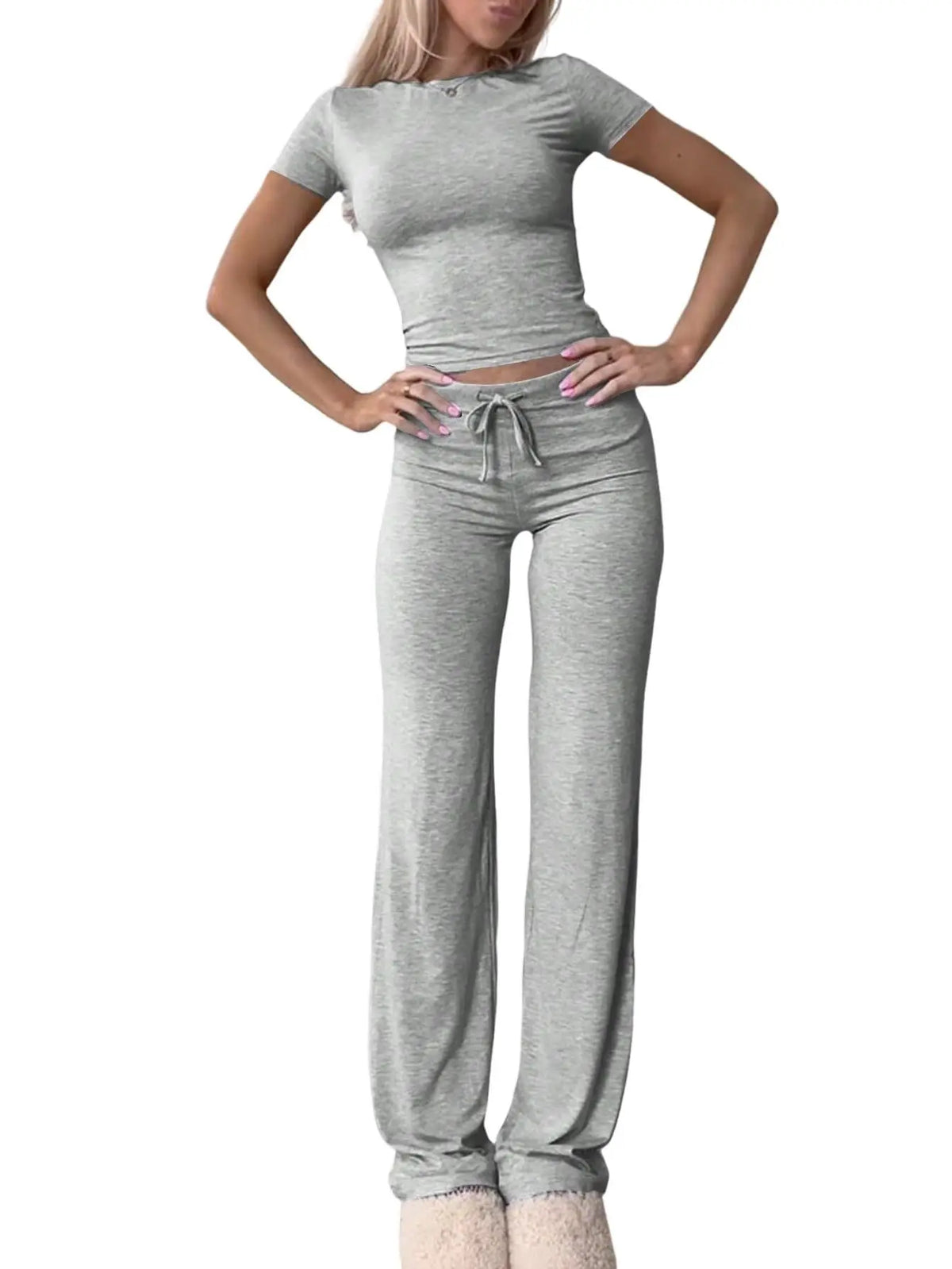 Solid Short-Sleeve Top & Pants Set