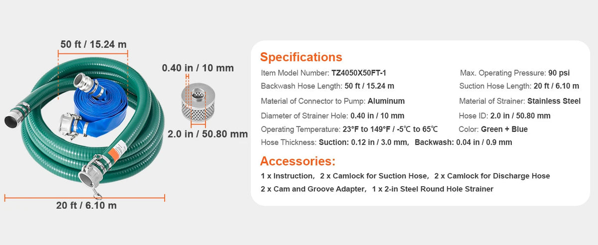 SucceBuy 2" Suction & Backwash Hose Kit