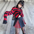 Karrram Punk Gothic Sweater Emo Tops E-girls Mall Goth Pullovers Y2k Harajuku Grunge Clothes Alt Dark Aesthetic Striped Jumpers Dsers