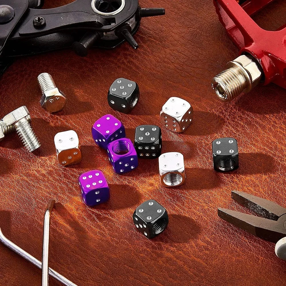 Dice-Style Aluminum Tire Valve Caps – Set of 4