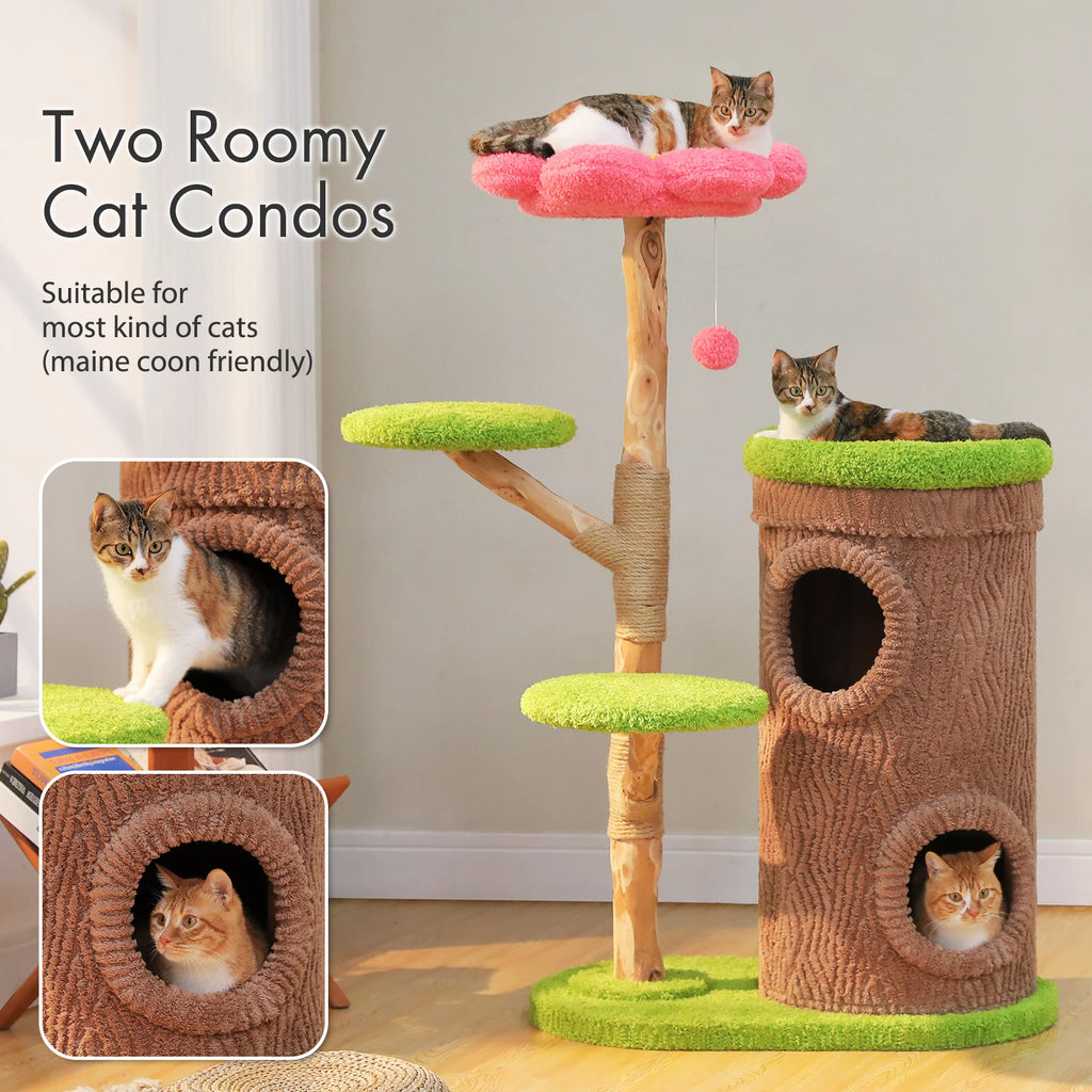 Large Cat Tree with Multiple Condos & Flower Bed