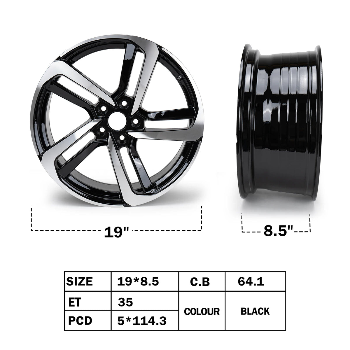 19×8.5 Aftermarket Alloy Wheel for Honda Accord – Black Machined