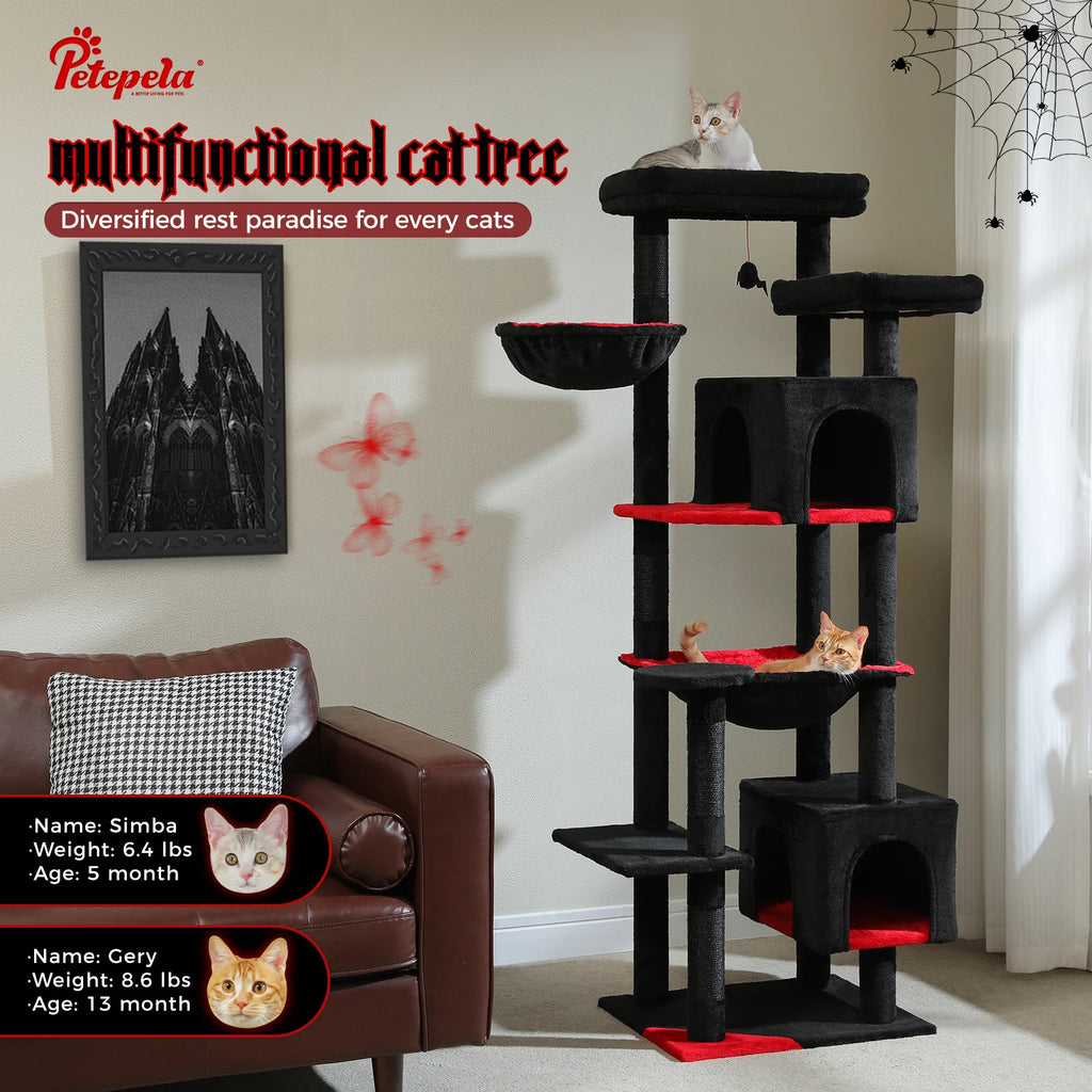 Tall Cat Tree for Indoor Cats Big Cat Tower with Super Large Hammock Cat Climbing Tree with Scratching Posts Condo House Black Whispering Desires Shoppe