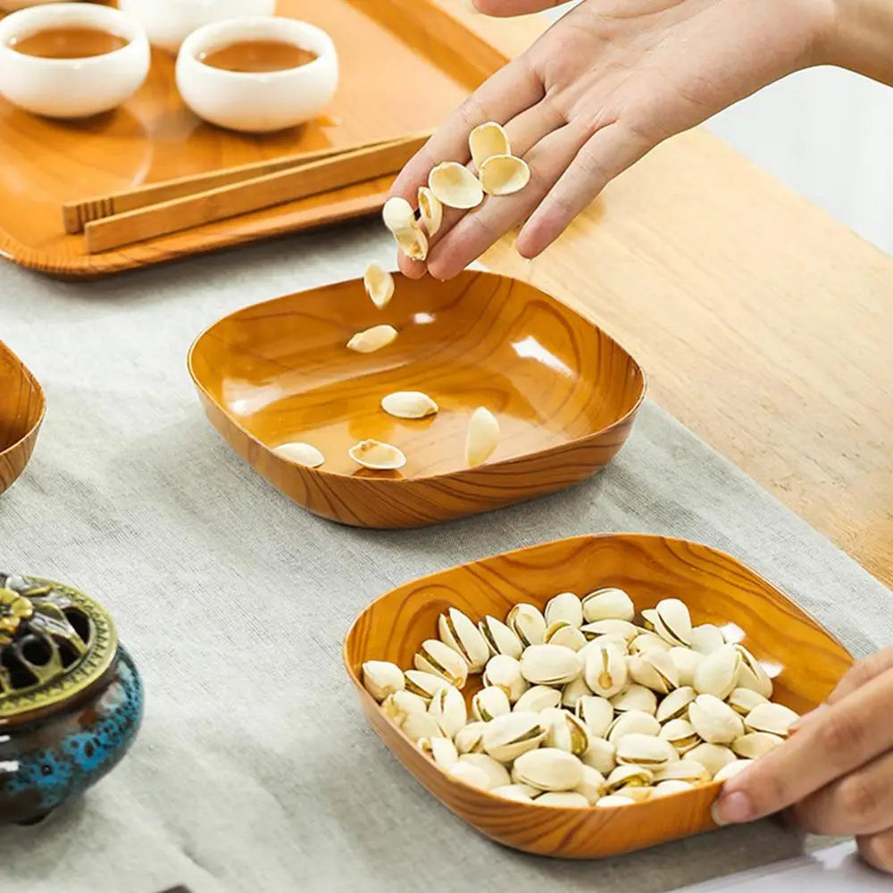 Wood-Grain PP Square Plates — Assorted Packs