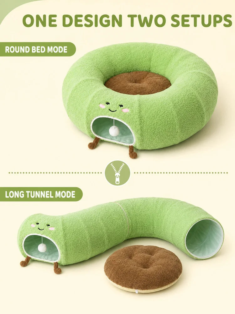 Convertible Plush Cat Tunnel & Donut Bed