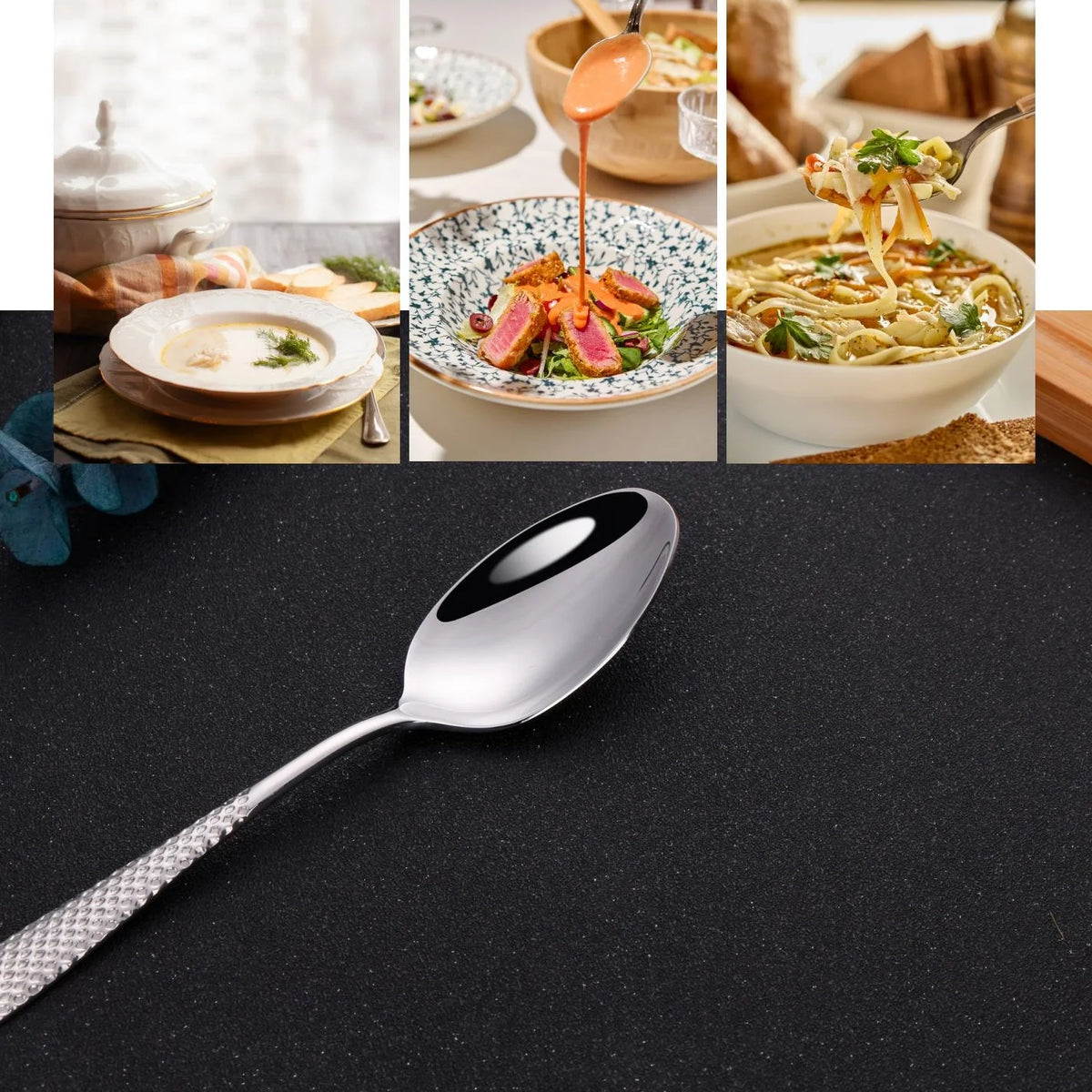 Hammered-Handle Stainless Steel Dinner Spoons