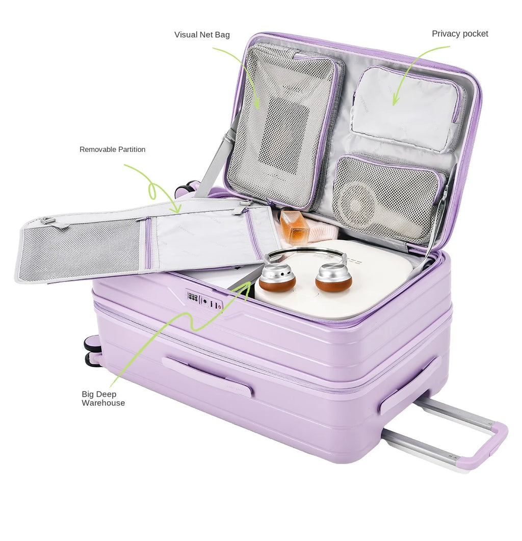 Side-Opening Lid Large Capacity Travel Suitcase Lightweight Pure PC Expandable Trolley Case 24/26/28/30inch Luggage High Quality Whispering Desires Shoppe