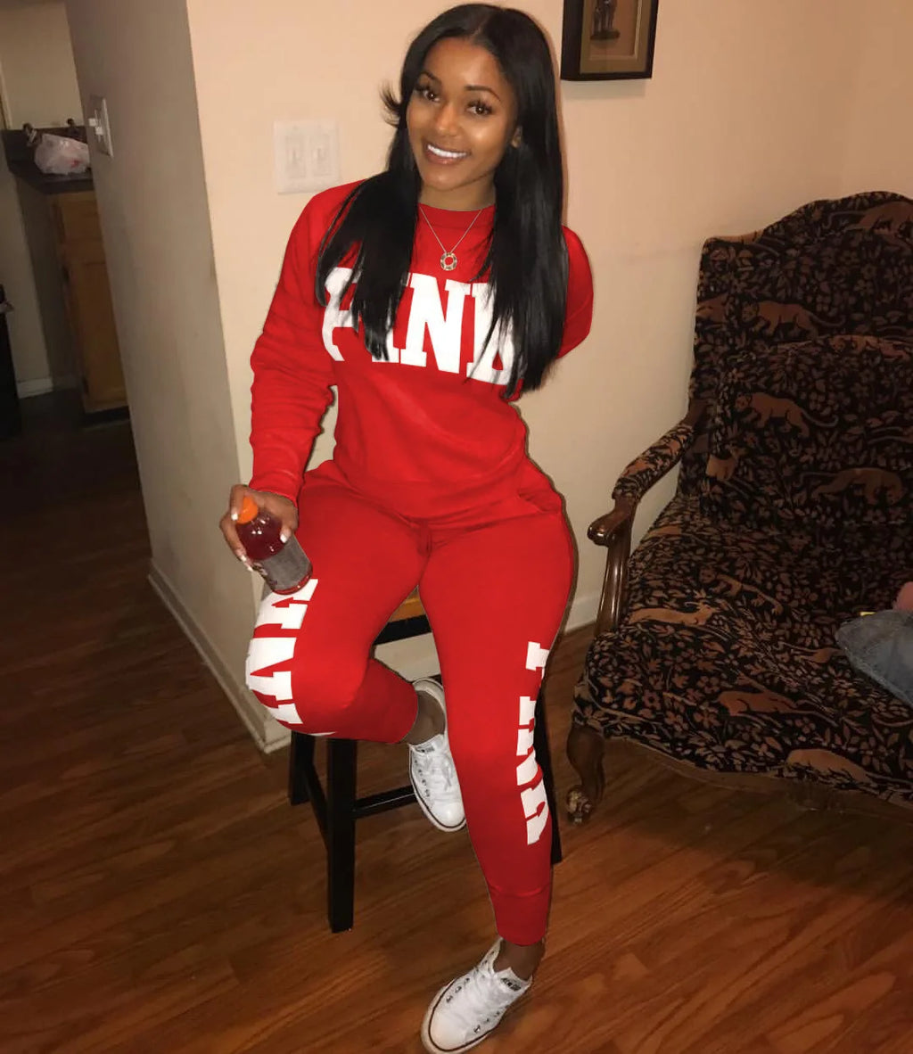 Women's Letter-Print Two-Piece Active-Casual Outfit