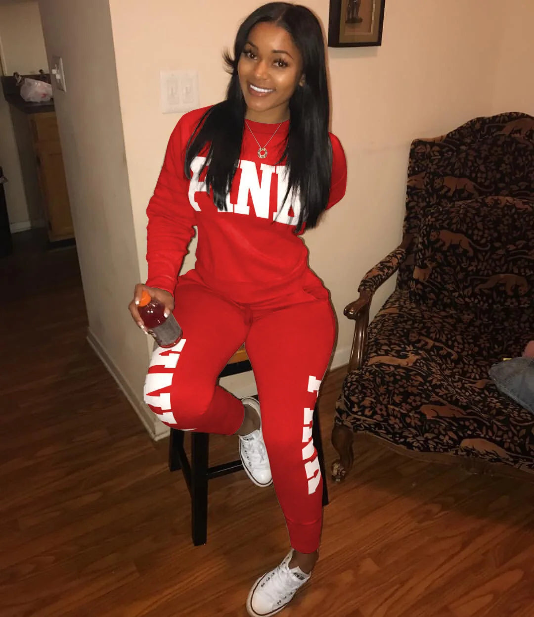 Women's Letter-Print Two-Piece Active-Casual Outfit