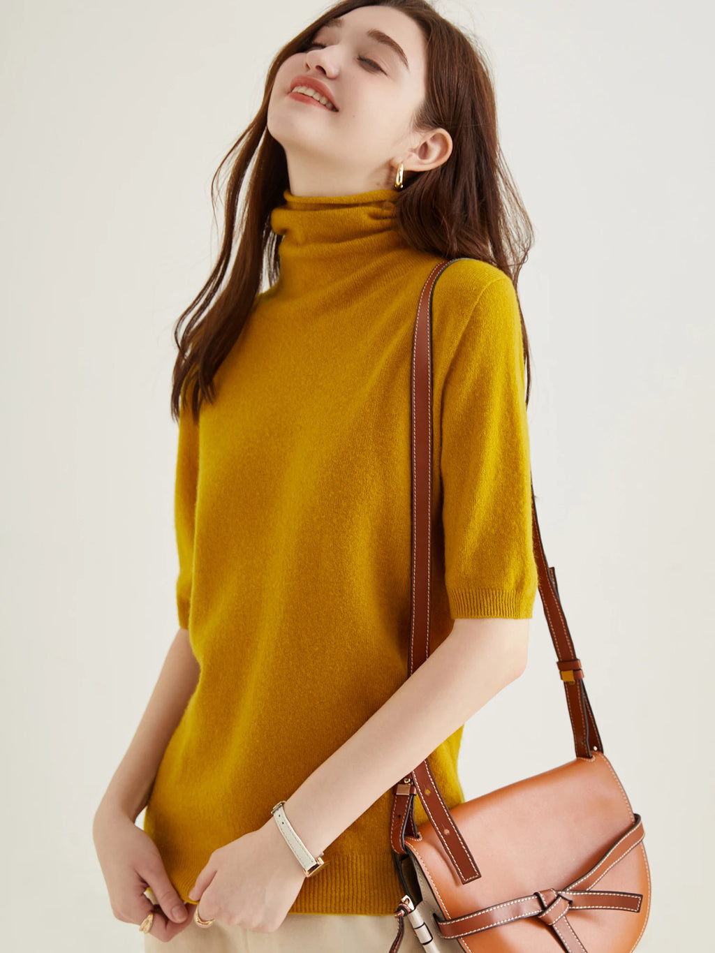 Women's Knit Tops Short Sleeve Fashion Women Sweaters New 100% Merino Wool Knitwears Vintage Sweater Turtleneck Pullover Clothes Dsers