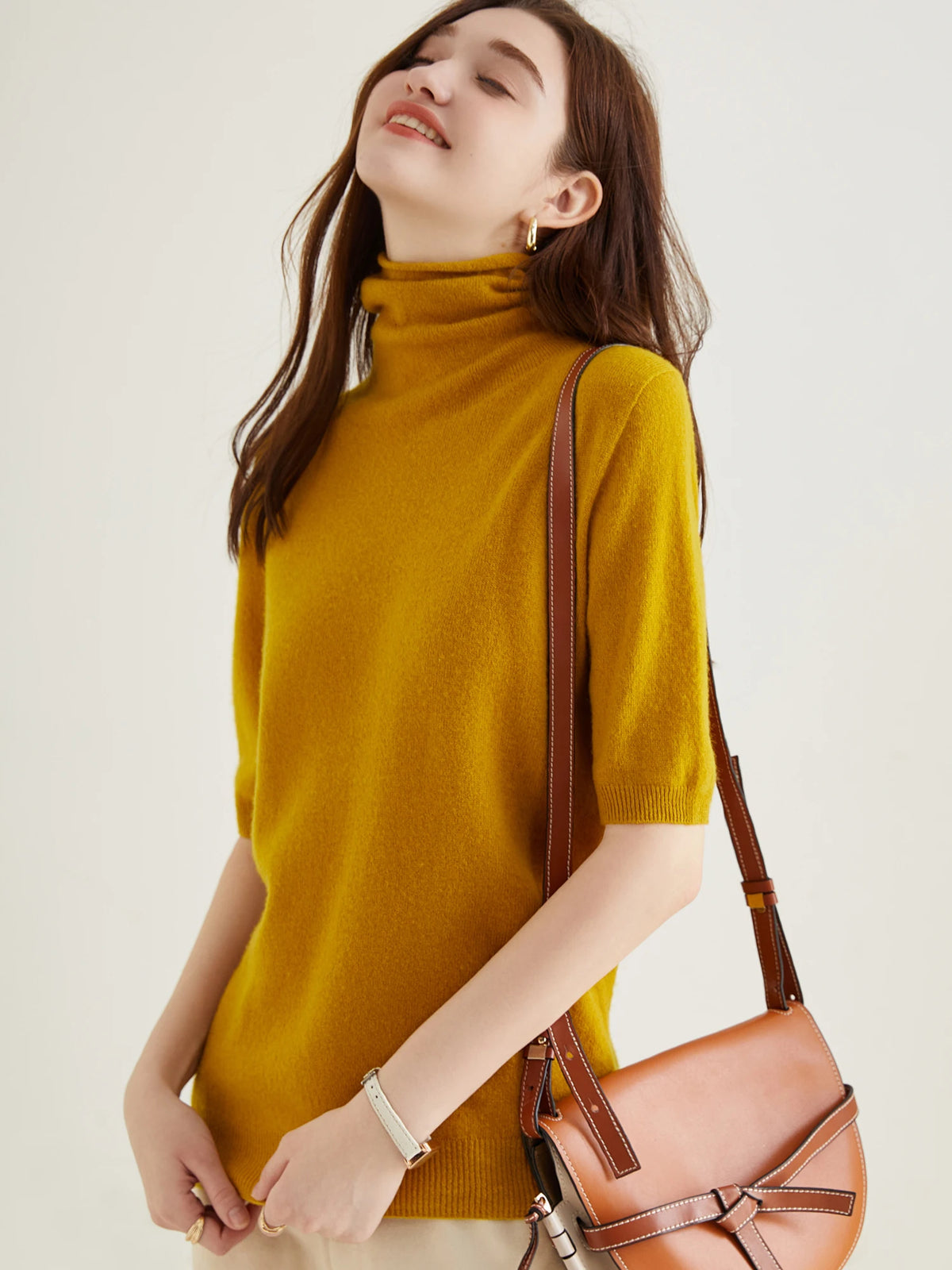 Women's Knit Tops Short Sleeve Fashion Women Sweaters New 100% Merino Wool Knitwears Vintage Sweater Turtleneck Pullover Clothes Dsers