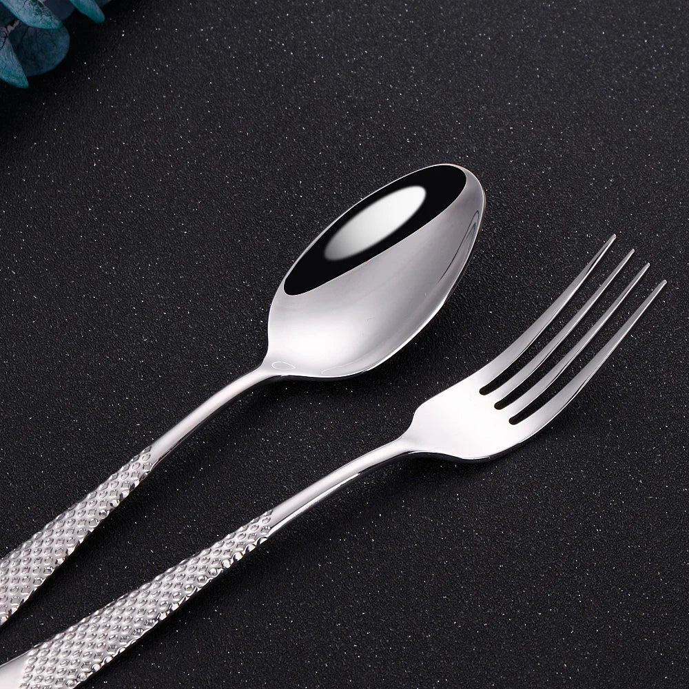 Hammered-Handle Stainless Steel Flatware Sets