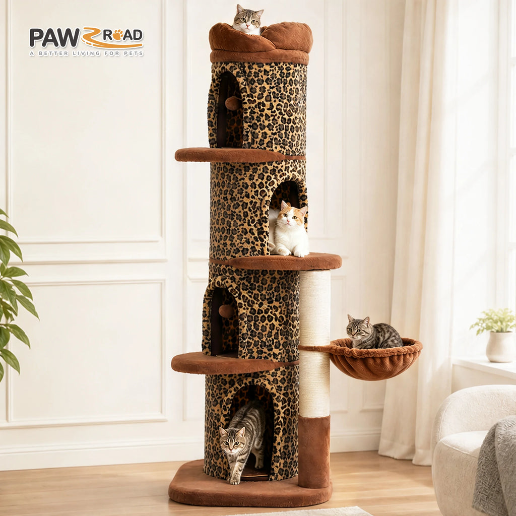 Large Cat Tree with Multiple Condos & Flower Bed